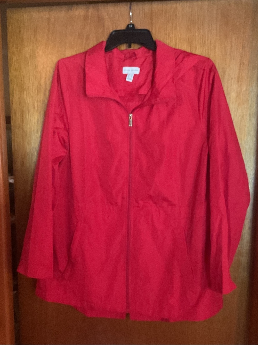 Susan Graver Bright Red Zip-Front Trench Coat